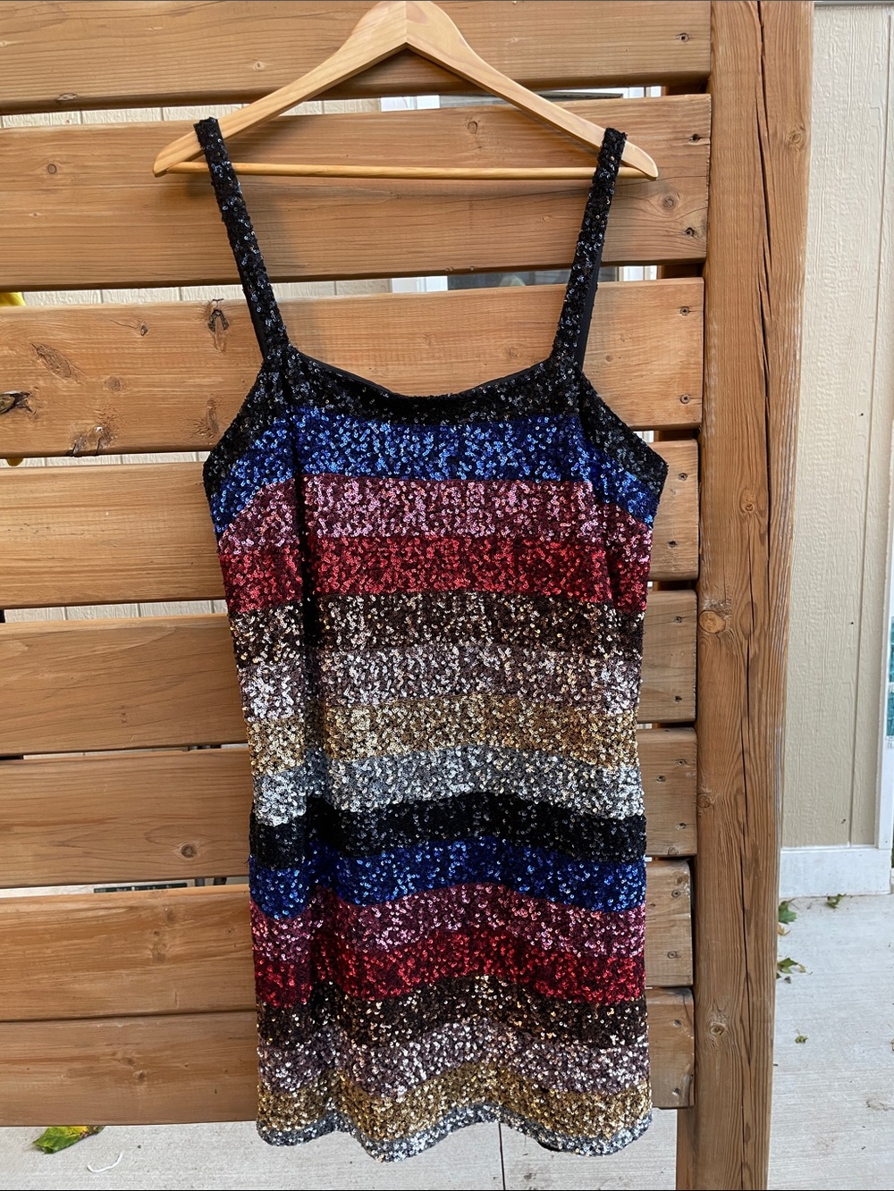 GAP Crazy Stripe Sequin Mini Dress Women’s Size XL Rainbow Sparkle Party Slip